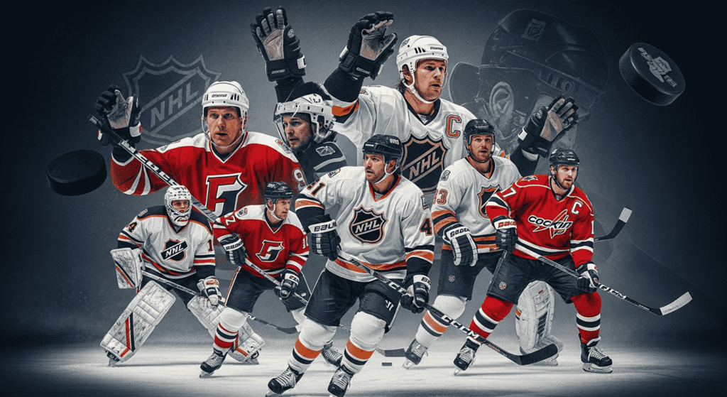 Compilation of legendary NHL players known for hat tricks