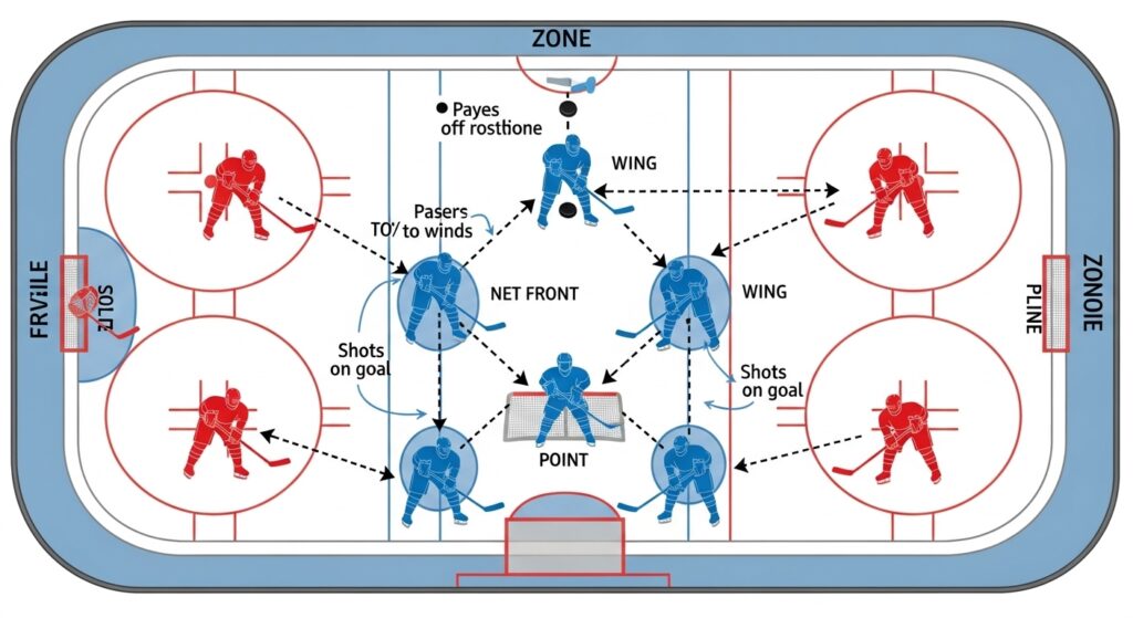 Hockey power play 1-3-1 formation diagram