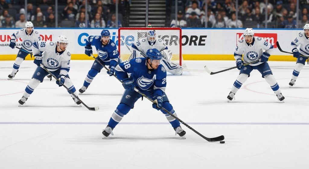 Players setting up during power play